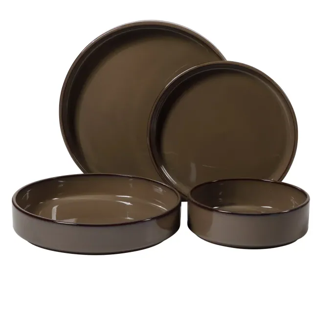 Bloomhouse Santorini Mist 16 Piece Double Bowl Terracotta Reactive Glaze Plates and Bowls Dinnerware Set - Driftwood