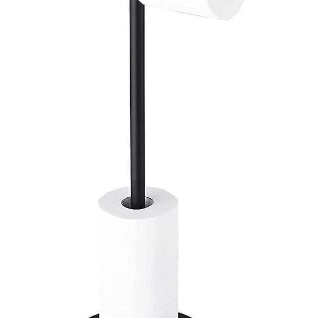 Marmolux Acc - Free Standing Toilet Paper Holder Stand | Bathroom Storage for 4 Rolls of Toilet Tissue | Modern Stainless Steel Matte Black Toilet Paper Stand.