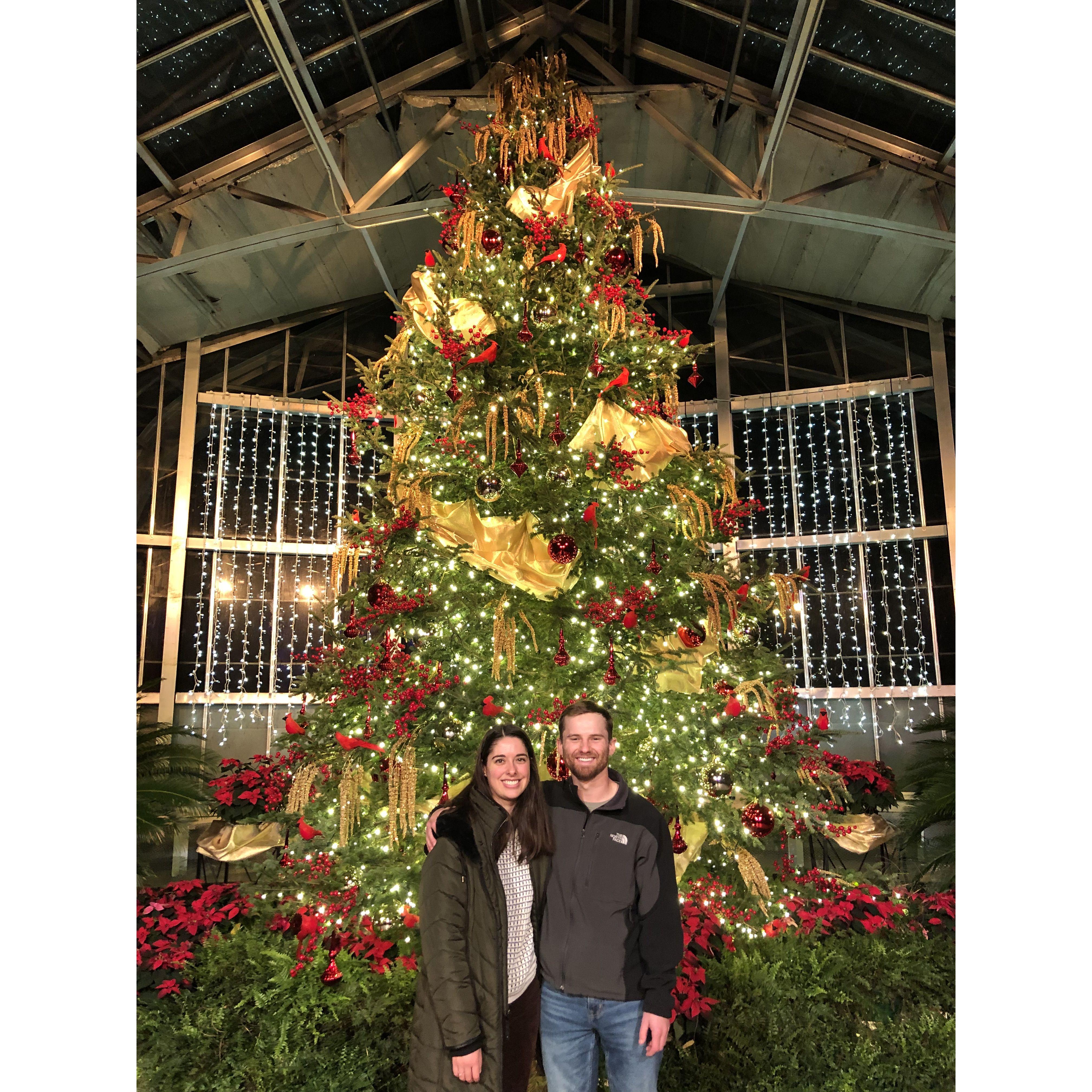 In front of the enormous Christmas tree at Lewis Ginter Botanical Gardens
