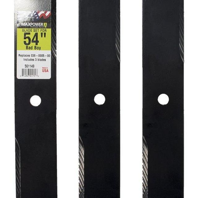 MaxPower 561149B 3 Blade Set for 54" Cut Bad Boy Mowers, Replaces OEM no. 038-0005-00, Black