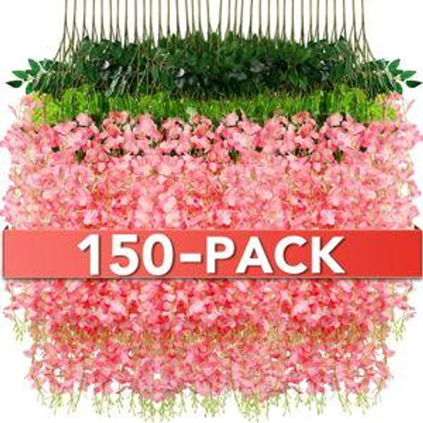 Wisteria Hanging Flowers,Fake Hanging Flowers,Wisteria artificiales Garland for Home Wedding Arch Floral Party Garden Ceremony Outdoor Decor,3.6 feet Long(150,Pink)