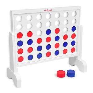 GoSports Giant Wooden 4 in a Row Game - 2 Foot Width - Huge 4 Connect Family Fun with Coins, Case and Rules