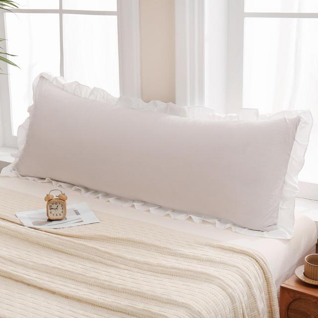 Ruffled Pillow Shams & Body Pillow Cover – Soft Wrinkle Resistant Bedding Collection Envelope Closure Beige White 1 Body