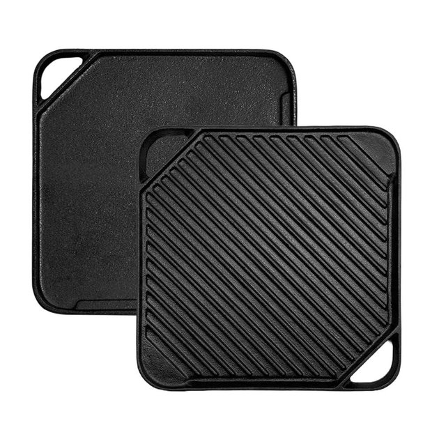 Cast Iron Reversible Grill/Griddle, 10.5-Inch Double Handled Cast Iron Stovetop Grill/Griddle