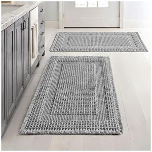 MIULEE Set of 2 Waffle Bathroom Rugs, Boho Bath Rug Super Absorbent, Non Slip Washable Ultra Soft Rubber Backed Shower Bath Mats for Floor, Tub, Shower, Looped Design, Light Grey, 17"x24"+18"x30"