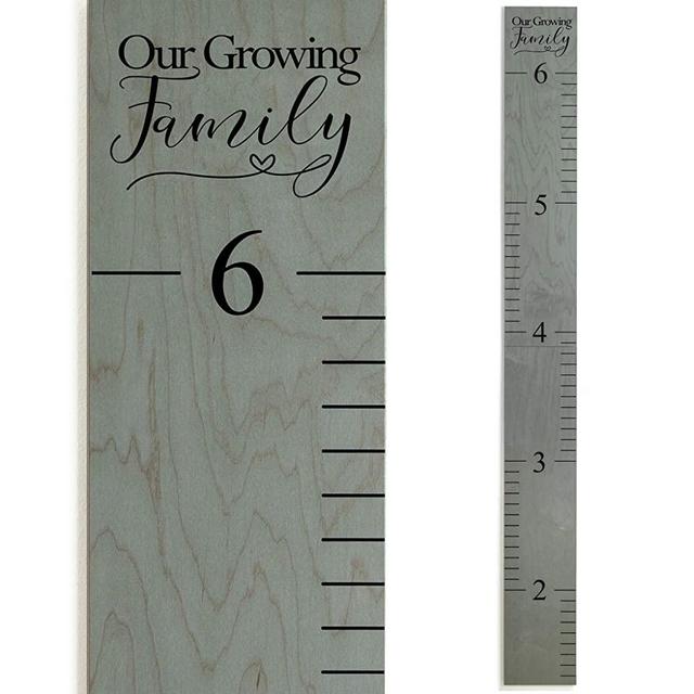 Wooden Ruler Growth Charts Ruler for Boys and Girls | Growing Family Gray