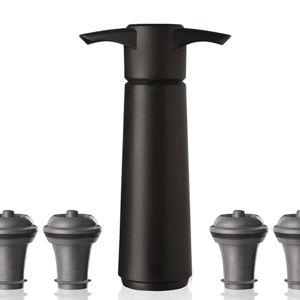 Vacu Vin Wine Saver w/ 4 Vacuum Bottle Stoppers – Black