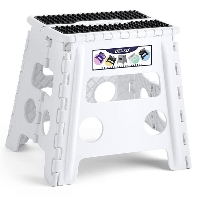 Delxo Folding Step Stool,Non-Slip Stool 13 inch Height Premium Heavy Duty Foldable Stool for Kids and Adults,Kitchen Garden Bathroom Stepping Stool 1 Pack in White,2021 Upgrade Dotted Texture