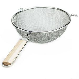 Huji Stainless Steel Fine 8" Double Mesh Strainer Colander Sieve Sifter with Wooden Handle for Kitchen Food Rice Pasta (1, 8")