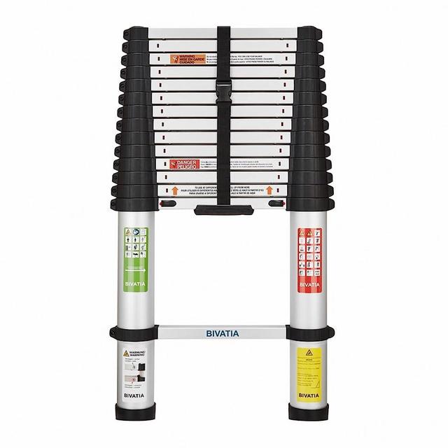 BIVATIA 15 Ft Smartsafe Aluminum Telescoping Ladder: Telescopic Extension Ladder Retraction Collapsible Ladder Portable Folding Lightweight Ladder Type 1A with 18.3 ft. Max Reach