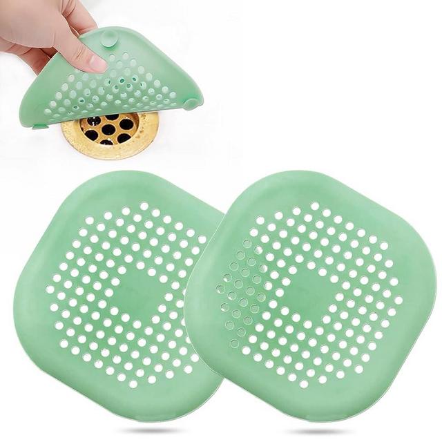 Hair Catcher,Square Drain Cover for Shower Silicone Hair Stopper with Suction Cup,Easy to Install Suit for Bathroom,Bathtub,Kitchen 2 Pack (Green)
