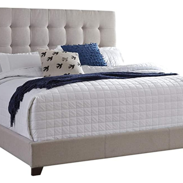 Ashley Furniture Signature Design - Dolante Upholstered Bed - King Size - Complete Bed Set in a Box - Contemporary Style - Tan