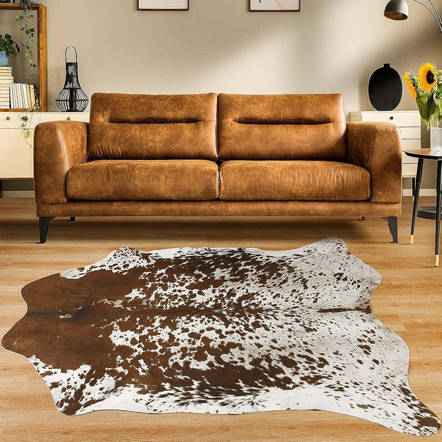 LYENDOS Cowhide Rug 4.7 x 5.2 Feet, Cow Hide Durable No-Slip Backing, Faux Cowhide Thickened Elastic, for Bedroom Living Room Home Office Western Decor
