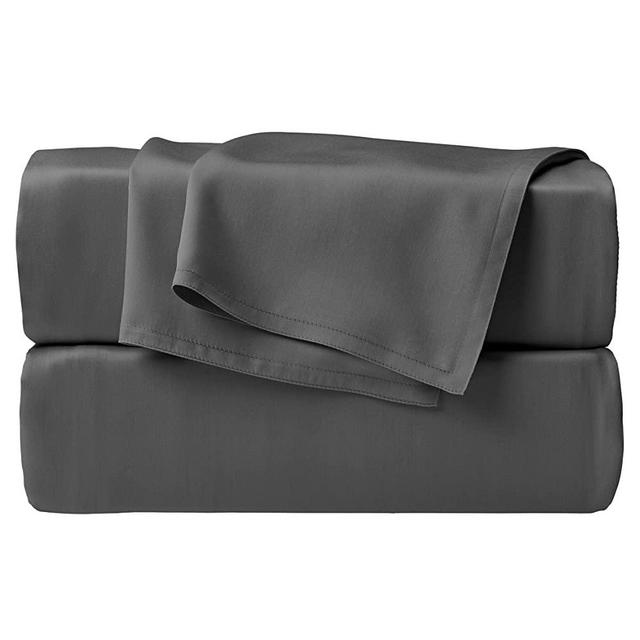 STYLINEN 100% Tencel Sheets Queen Size Bed Sheets 4pc Set, 100% Eucalyptus Lyocell Sheets Set, Silky Soft & Smooth, Breathable, 16" Deep Pockets, 1 Fitted, 1 Flat, 2 Pillowcases (Queen, Charcoal)