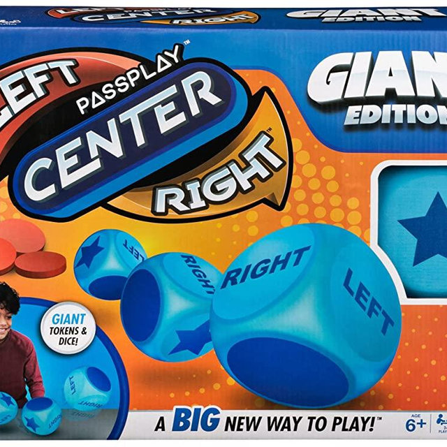 Giant Left Center Right, Classic Family Board Game Summer Toy with Big, Oversized Dice & Tokens, for Kids and Adults Ages 6 and up