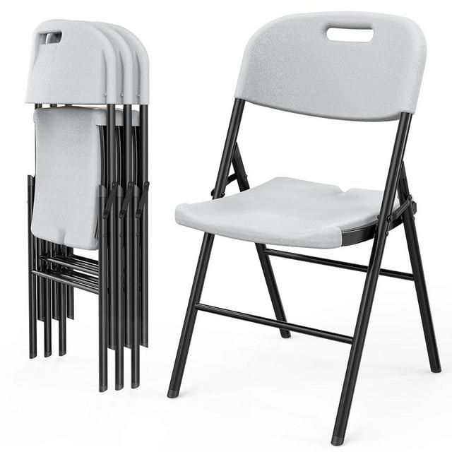 VINGLI 4 Pack White Folding Chairs, Portable HDPE Plastic Seat with Steel Frame for Indoor Outdoor Dinning Party Wedding School Use