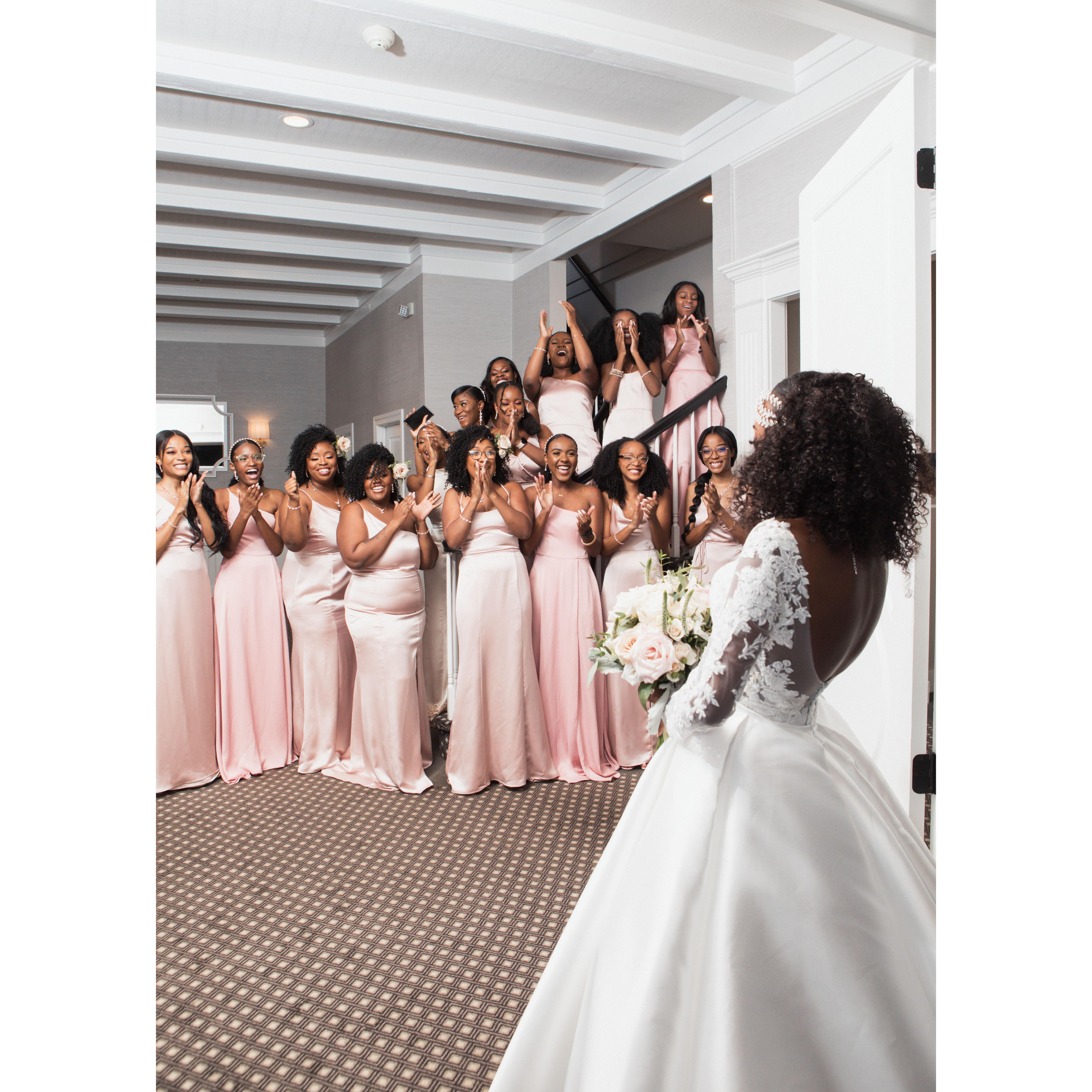 Bridal Party first look at the bride