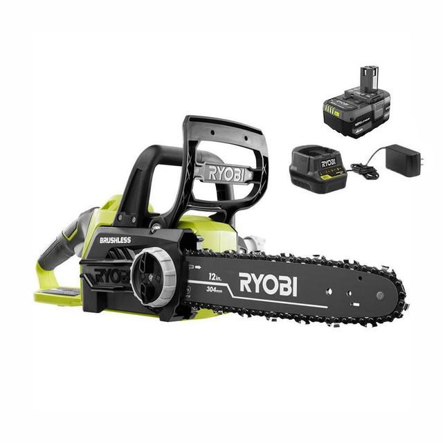 ONE+ 12 in. 18-Volt Brushless Lithium-Ion Electric Cordless Chainsaw 4.0 Ah Battery and Charger Included