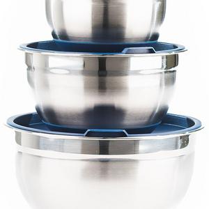 Fitzroy and Fox Non-Slip Stainless Steel Mixing Bowls with Lids, Set of 3, Blue