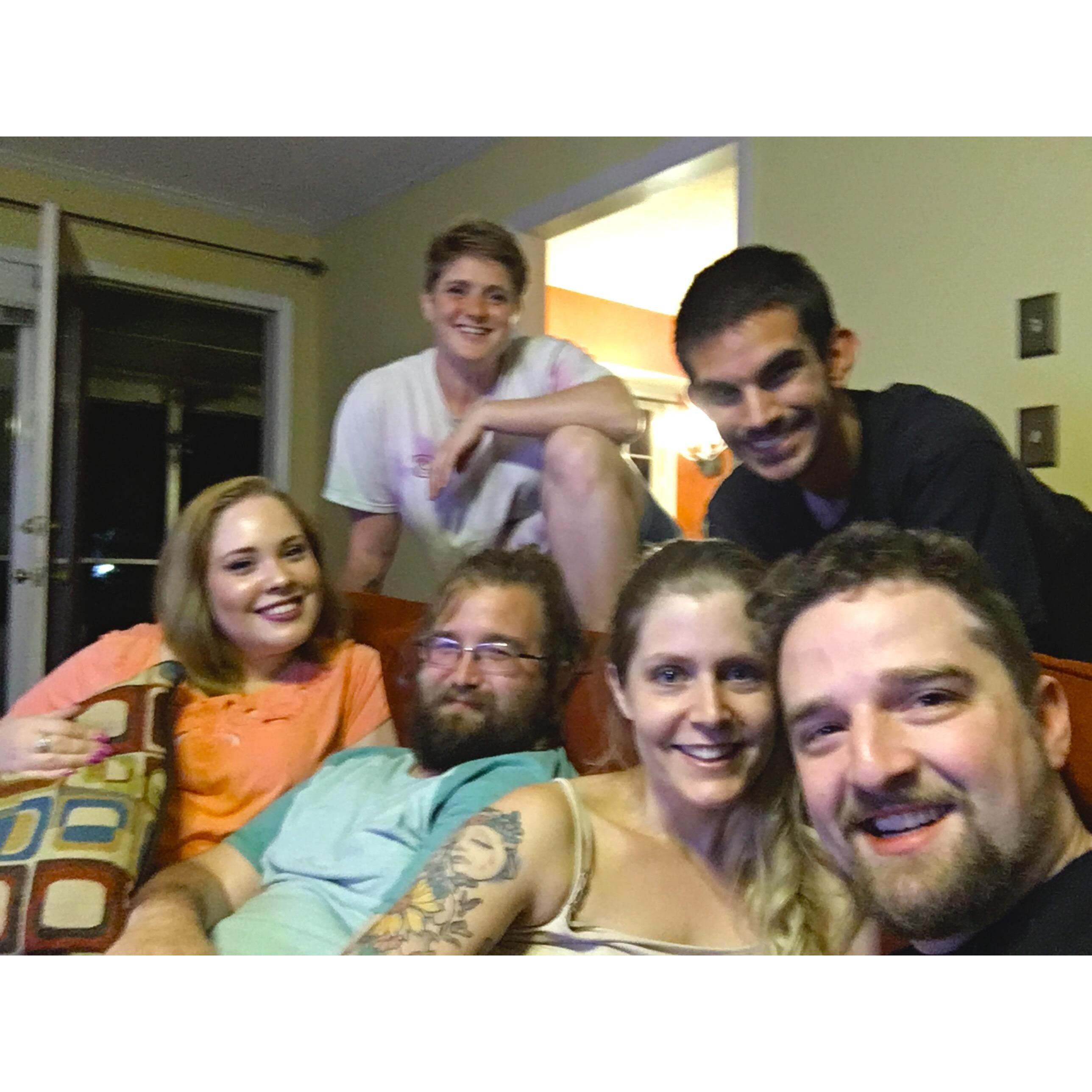 Having a good time with Michael's friends playing games.
