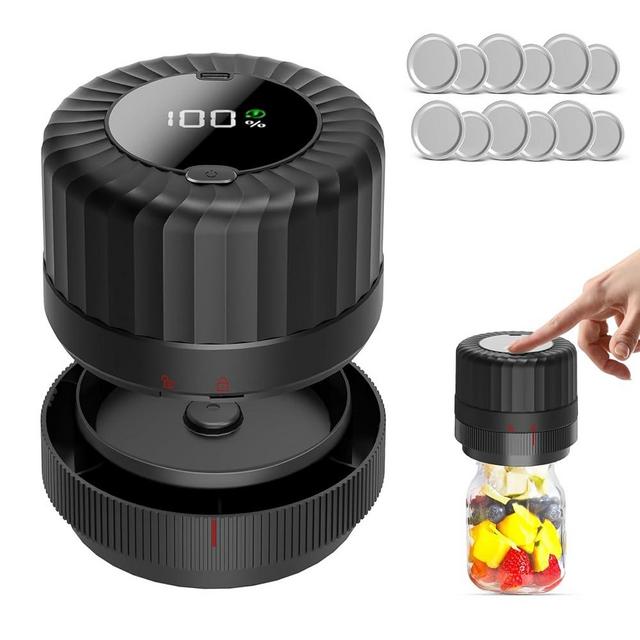 Electric Mason Jar Vacuum Sealer, JuJubak Food Vacuum Saver Sealer Machine, Vacuum Sealer Kit for Regular Mouth and Wide Mouth Regular Mouth Mason Jars Sealer with 12 Jar Lids