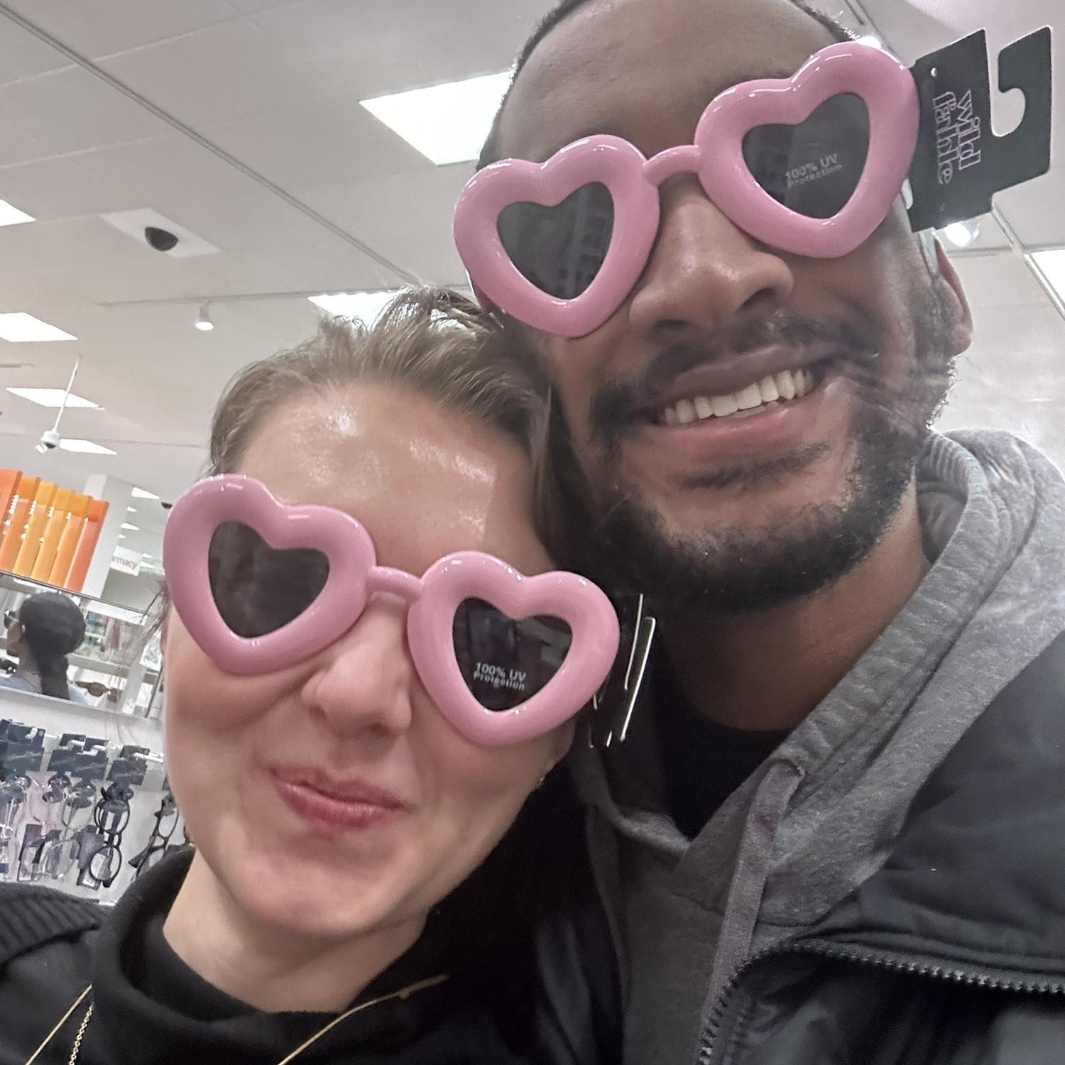 Found sunglasses that accurately reflected outwardly all the love we were feeling for each other - this is shortly after we started dating.