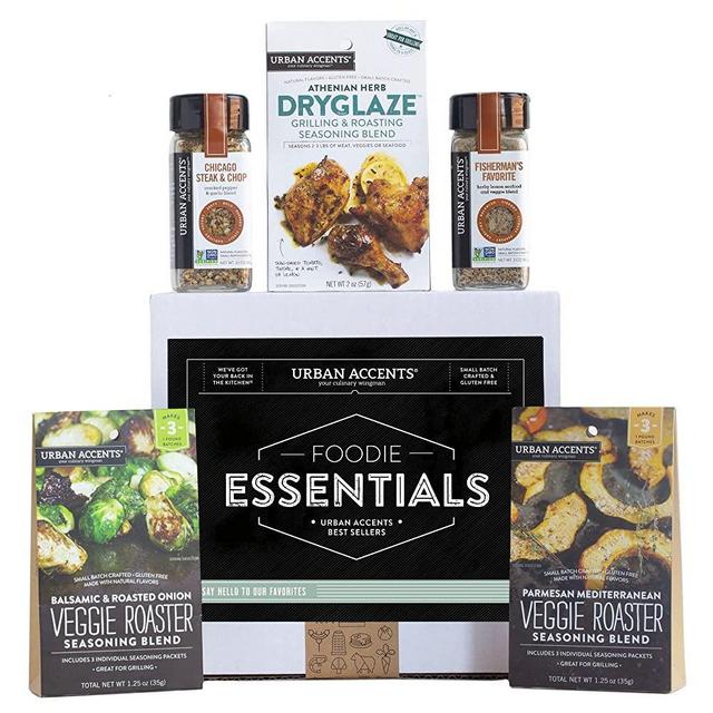 Urban Accents FOODIE ESSENTIALS Seasoning Spices Gift Set (Set of 5) Gourmet Salt Gift Set of Grill Seasonings, Spices, Rubs and Dryglaze for Meats, Veggies and More