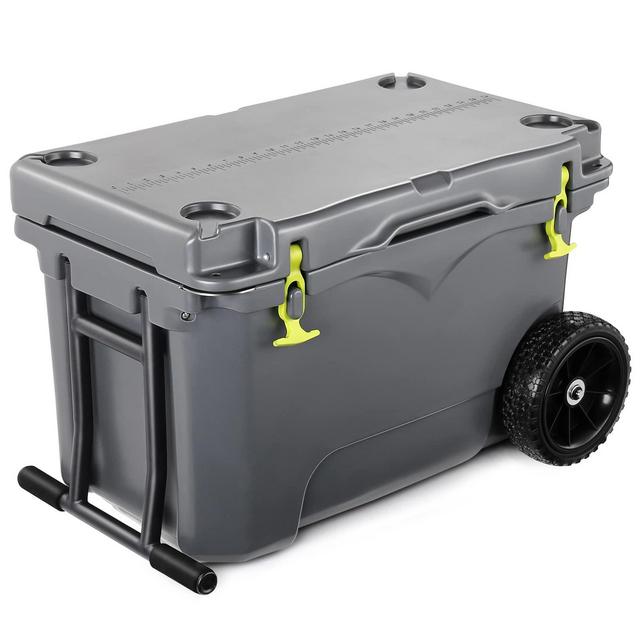 Camping Cooler, 50 Quart 5-Day Ice Retention, Portable Rotomolded Cooler, 80-Can Capacity, with Built-in Bottle Opener, Cup Holder, Fish Ruler, Ideal for Camping, BBQs, Tailgating Outdoor Activities