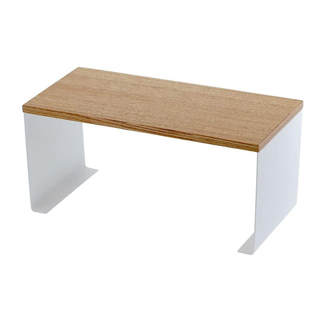 YAMAZAKI home Wood-Top Stackable Kitchen Rack-Modern Counter Shelf Organizer, White