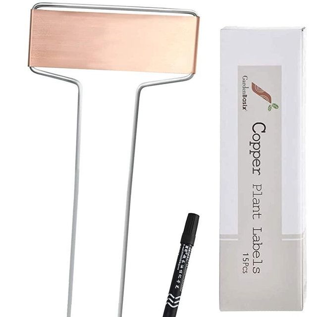 Copper Garden Labels Plant Markers Nursery Tags Reusable Planting Gardening Sticks for Vegetable Herb Flower Pack of 15,with 1 Marker Pen