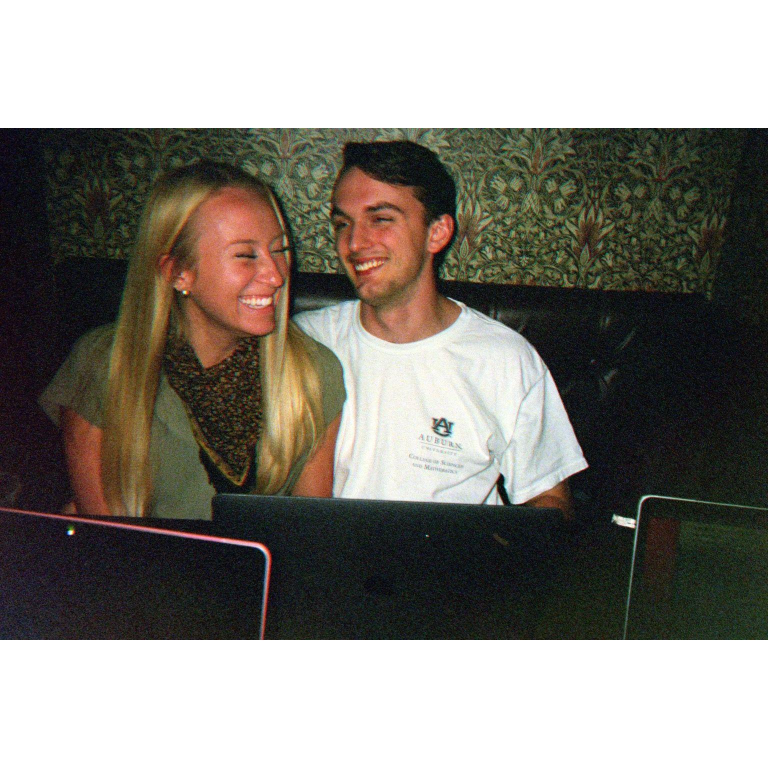 Matt and Sadie can usually be found laughing and working together at a coffee shop.