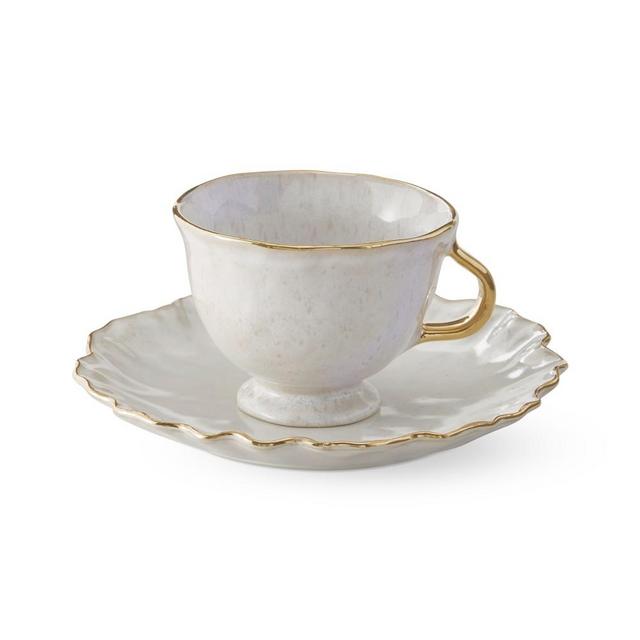 Ruffled Gold Rim Cup & Saucer, Set of 4