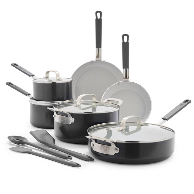 Bobby Flay 13pc Ceramic Nonstick Aluminum Cookware Set Graphite Gray