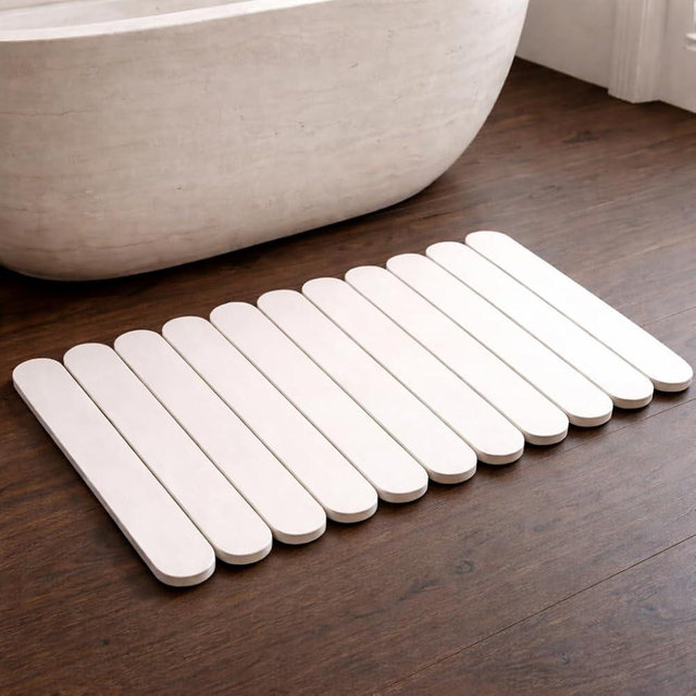 Pebble Nest Foldable Stone Bath Mat Large 30" x 17" – Diatomaceous Earth Quick Drying Non-Slip Bathroom Mat – Super Absorbent Diatomite Mat, Durable & Easy to Clean, Modern (1, Pearl, Large 30" x 17")