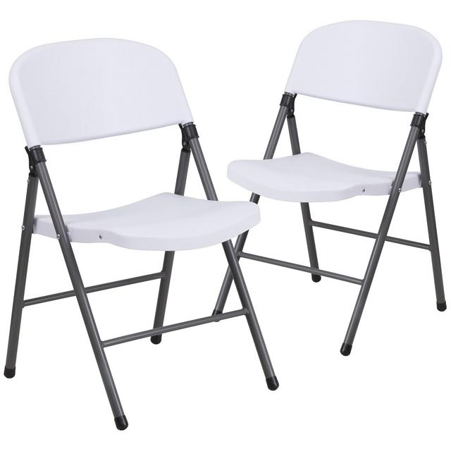 Emma and Oliver 2 Pack Granite White Plastic Folding Chair with Charcoal Frame