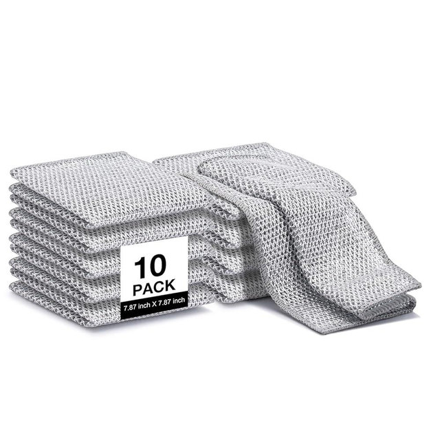Inkhut Non Scratch Wire Dishcloth, Multipurpose Wire Dishwashing Rag for Wet and Dry, Multifunctional Dish Rags for Washing Dishes, Reusable Steel Wool Scrubber for Kitchen Cleaning