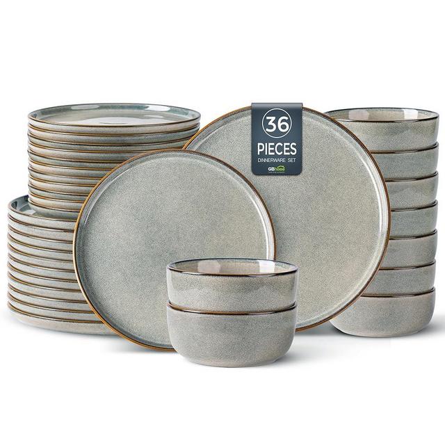GBHOME Ceramic Dinnerware Sets for 12, 36 Pieces Stoneware Plates and Bowls Sets, Reactive Glaze Dishes -Scratch Resistant, Dishwasher&Microwave Safe, Green Wheat