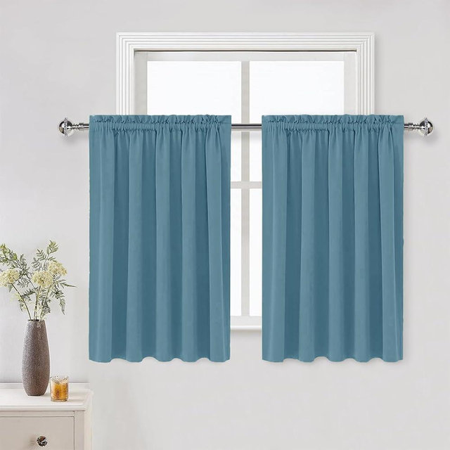 DWCN Blackout Curtains for Living Room Thermal Insulated, Energy Saving & Noise Reducing Bedroom Curtains, Stone Blue, W 60x L 36 Inch, Set of 2 Rod Pocket Curtain Panels