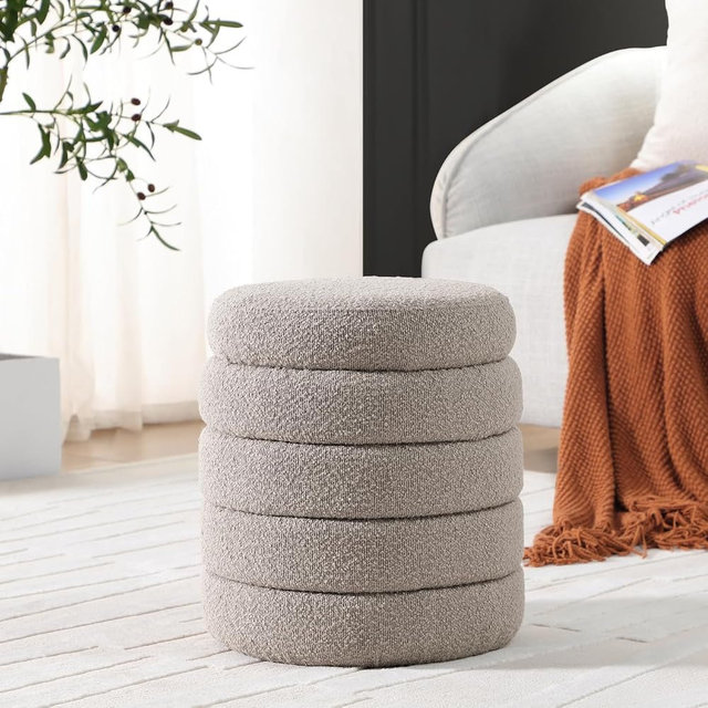 Get Set Style Modern Round Ottoman with Soft Padded Seat, Storage Vanity Chairs for Makeup, Upholstered Footrest Stool Ottoman Foot Stool for Living Room, Bedroom