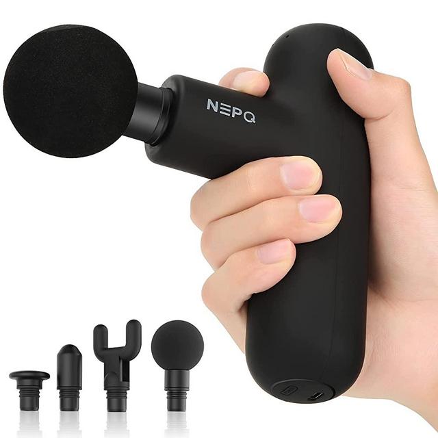 Mini Massage Gun, NEPQ Powerful Fascial Gun Portable Deep Tissue Percussion Muscle Back Head Massager for Pain Relief with 4 Massage Heads 4 Speed High-Intensity Vibration Rechargeable (Black)