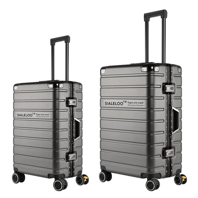 SIATELOO Zipperless Luggage Set - 20/26 Inch Checked Suitcases, 360˚ Silent Spinner Wheels 9H Scratch-Proof Hard shell PC with Aluminum Frame for Business travel Gray