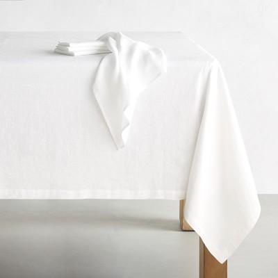 Italian Washed Linen Tablecloth, white, 90" round