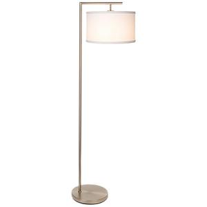 Brightech Montage Modern LED Floor Lamp - Living Room Standing Pole Light with Hanging Drum Shade - Tall Downlight for Bedrooms, Family Rooms, Offices – with LED Bulb - Satin Nickel