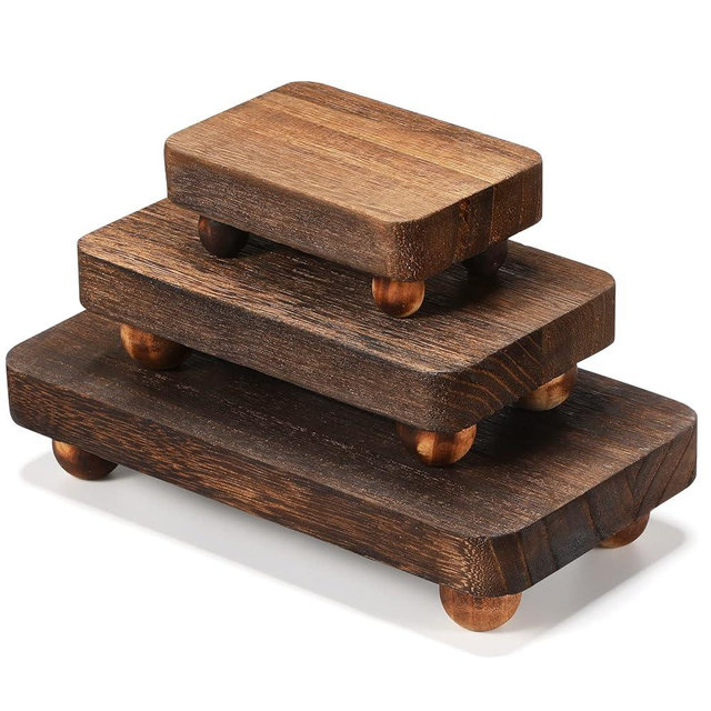 Maitys 3 Pcs Wooden Risers for Display Pedestal Stand Wooden for Decor Farmhouse Vintage Rustic Stackable Kitchen Stand Tray Riser, 3 Sizes(12 x 6.7, 8 x 4.7, 4 x 2.8 In,Brown)