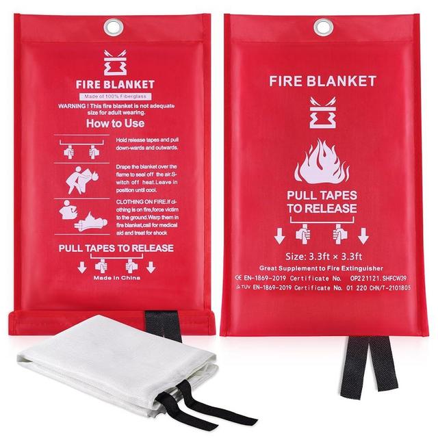 Fire Blanket for Kitchen Home Emergency - Fiberglass Blankets Fire Survival Suspension Flames Retardant Extinguisher Great for Stove Car Garage Office Camping Caravan BBQ Safety (2, 3.3ft X3.3ft)