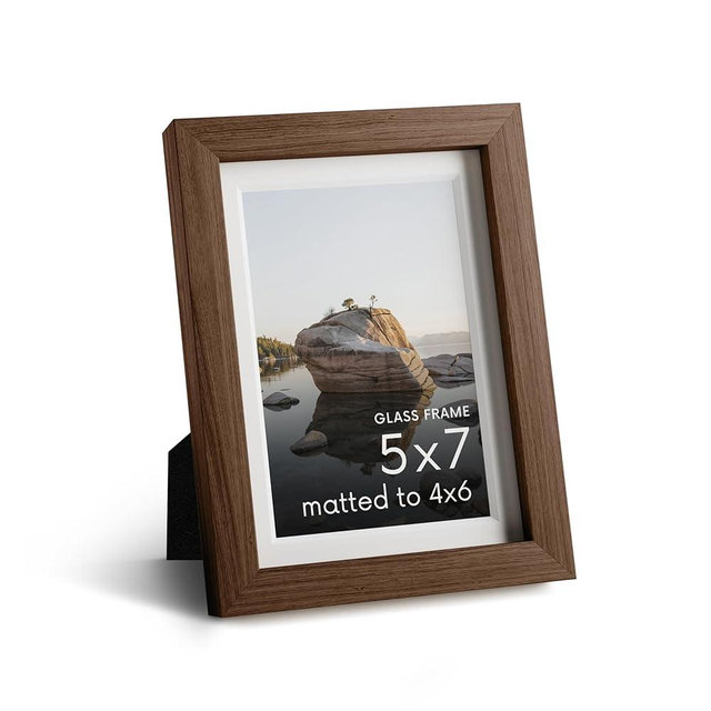 Haus and Hues 5x7 Picture Frame with Real Glass and Walnut Oak Matted to 4x6 - Oak 5x7 Wood Picture Frame - Includes American Oak, Easel Back, Vertical Hang - Ideal for Home or Office (5x7 in, Walnut)