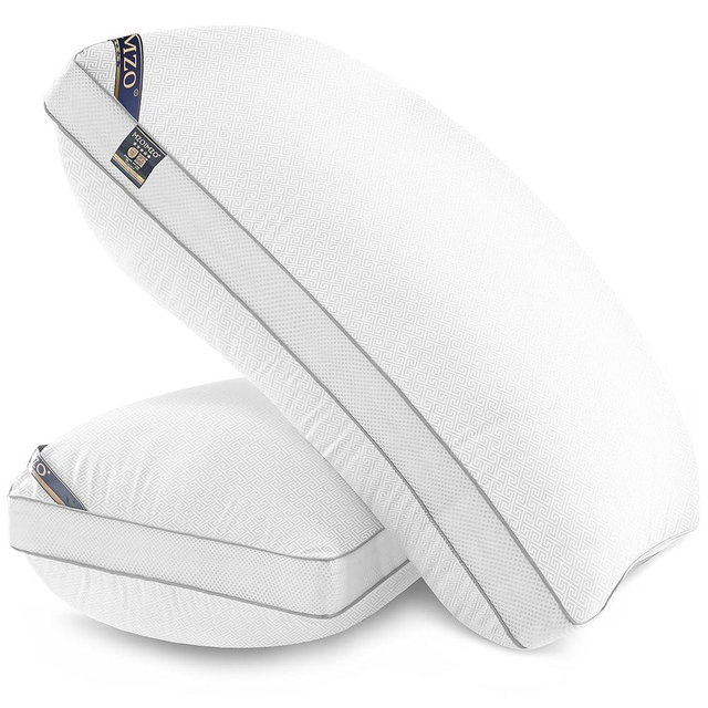 MZOIMZO Luxury Hotel Collection Bed Pillows for Sleeping- Firm King Size Set of 2, Gusseted Plus Cooling Side Mesh Design, Premium Down Alternative Filling for Back, Stomach or Side Sleepers, Grey