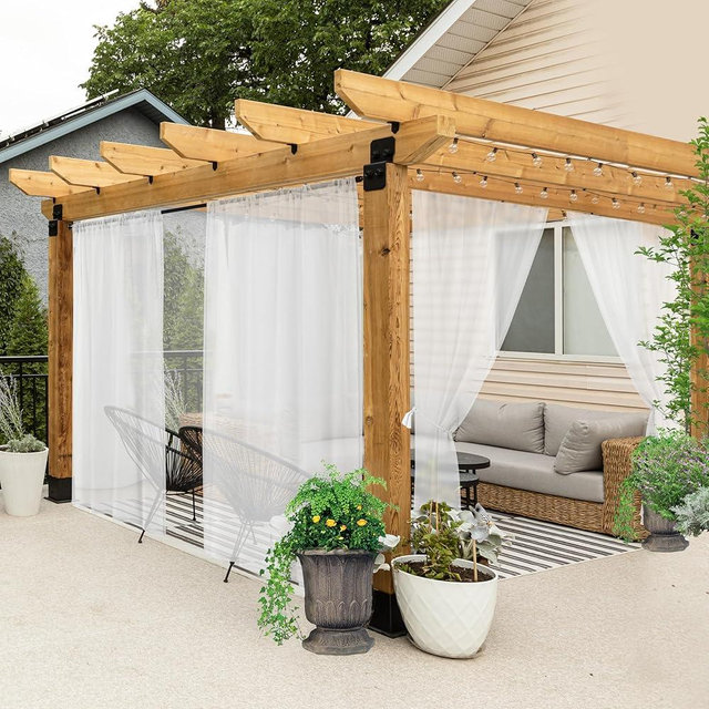 All Weather White Outdoor Sheer Curtains for Patio Waterproof 6 Pcs Rod Pocket Indoor Sheer Voile Curtains for Porch, Balcony, Gazebo, Pergolas, 54x84 Inch