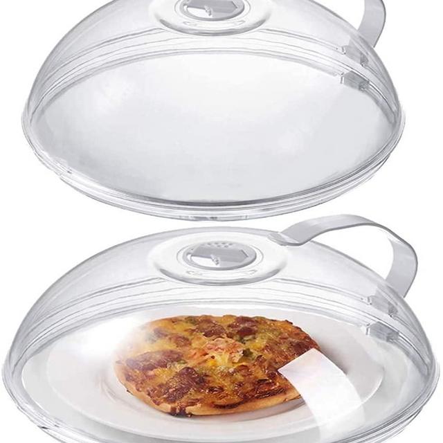 2 Pack Microwave Splatter Cover, Transparent Cover, Microwave Plate Cover Lid with Handle and Adjustable Steam Vents Holes Keeps Microwave Oven Clean