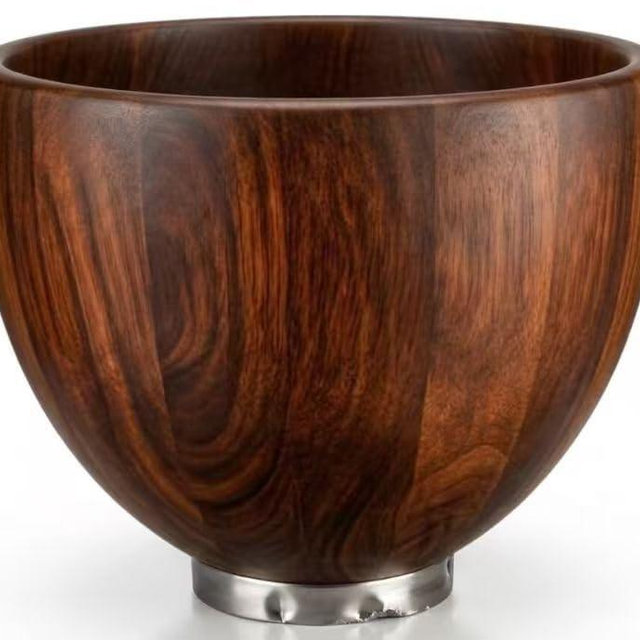 Wooden Bowl for Kitchenaid Mixing Bowl 4.5 & 5 QT Tilt-Head Models Natural True Wooden Mixer Bowl with Stainless Steel Locking Base